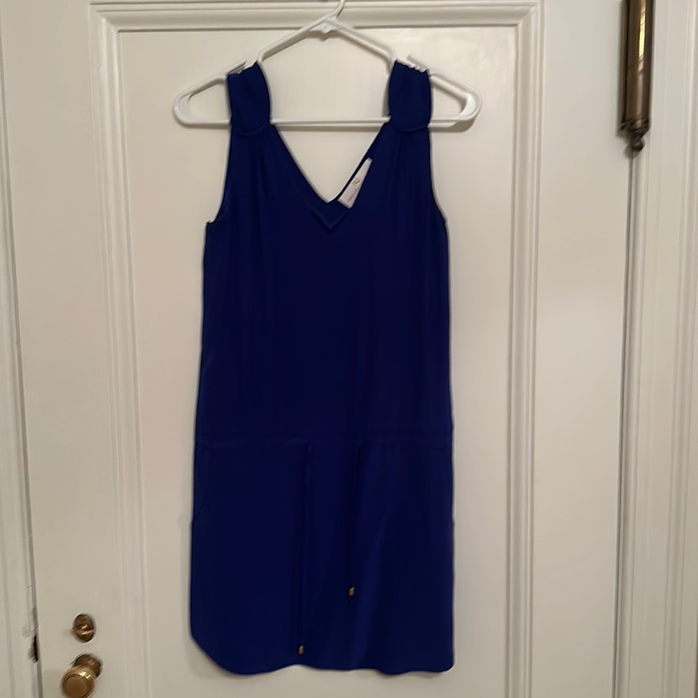 Amanda Uprichard blue silk v neck dress with pockets drawstring waist sz P